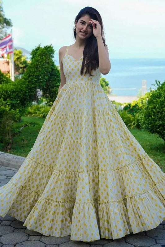 Yellow Rayon Stitched Gown NCGW11111383