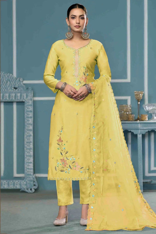 Yellow Roman Cotton Pant Style Suit NCSM11110729
