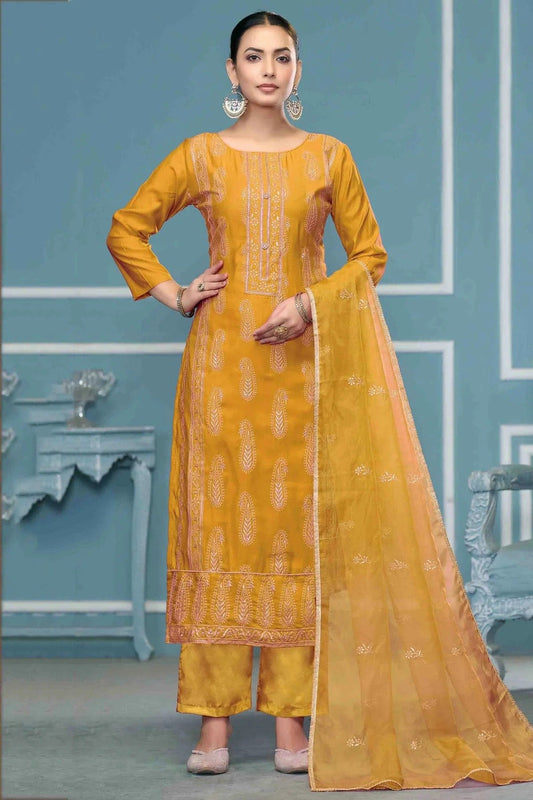 Yellow Roman Cotton Pant Style Suit NCSM11110738