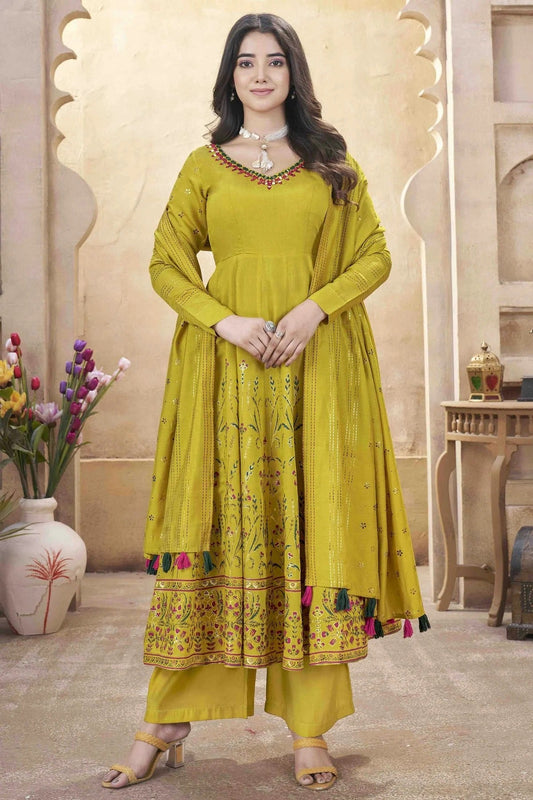 Yellow Roman Silk Stitched Suit NCSS11110925