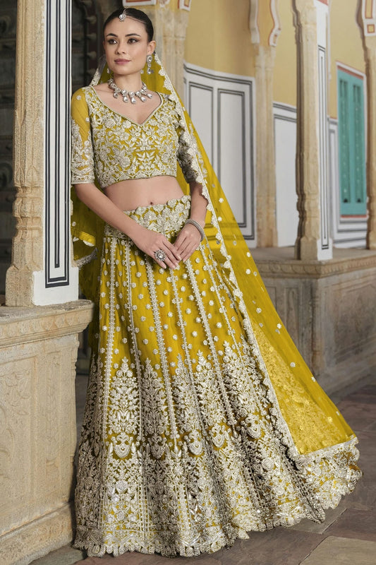 Yellow Semi Stitched Butterfly Net Lehenga Choli NCLC11111264