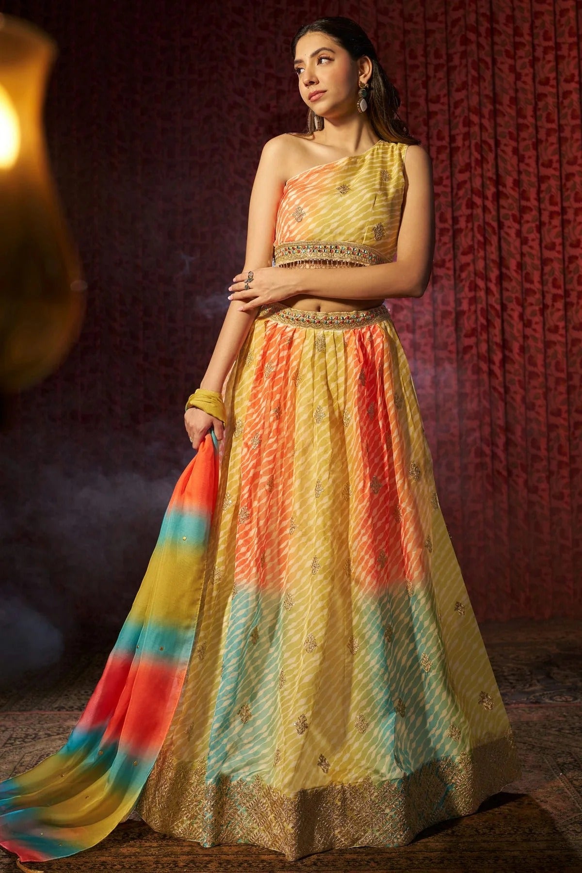 Yellow Semi Stitched Organza Lehenga Choli NCLC10810184