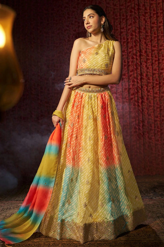 Yellow Semi Stitched Organza Lehenga Choli NCLC10810184