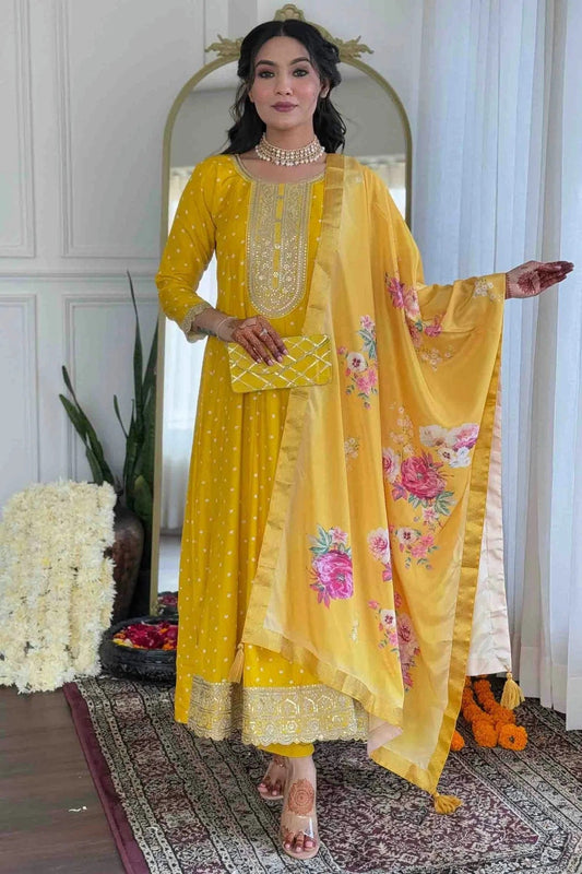 Yellow Silk Blend Stitched Suit NCSS11110857