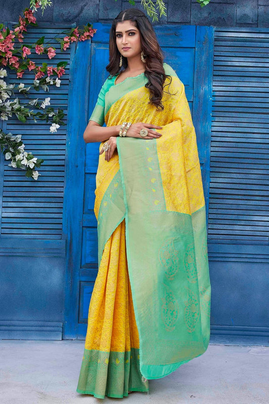 Yellow Silk Blend Traditional Saree NCSD11111863
