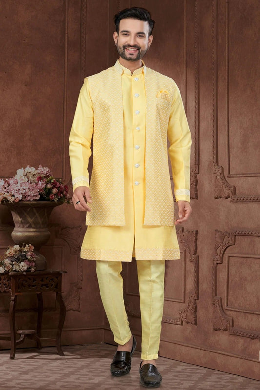 Yellow Silk Dupion Sherwani NCSH10410215