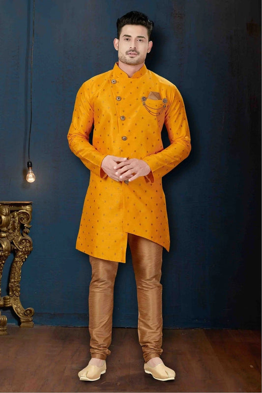 Yellow Silk Party Wear Indo Western Sherwani NCSH10410337