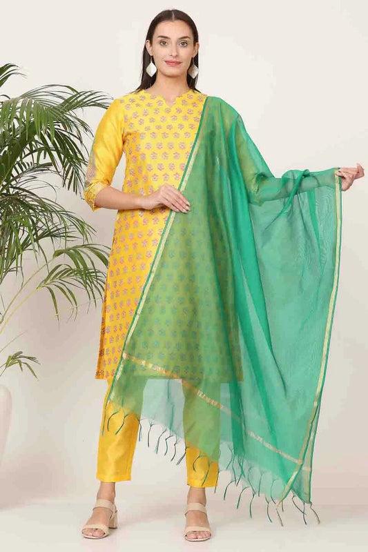 Yellow Silk Stitched Suit NCSS11110907