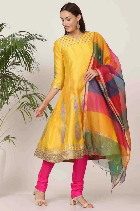 Yellow Silk Stitched Suit NCSS11110912