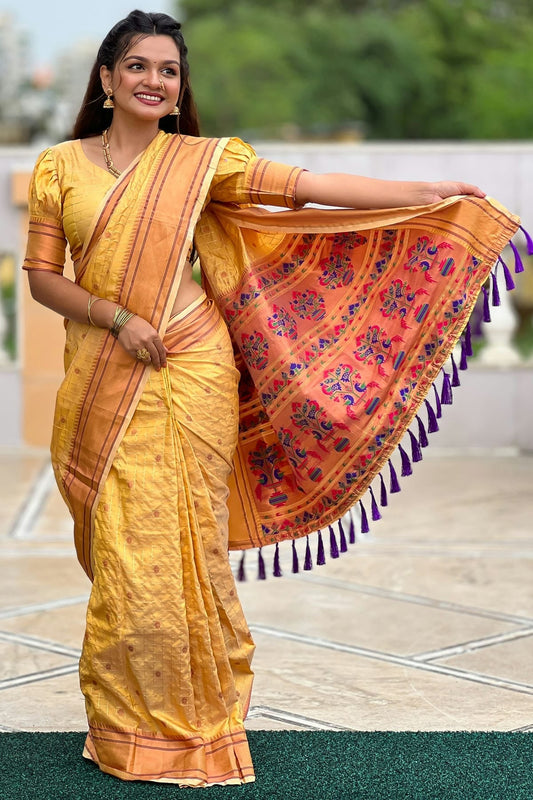 Yellow Silk Woven Saree NCSD12910174