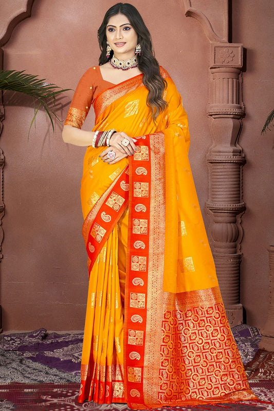 Yellow Silk Woven Traditional Saree NCSD11010256