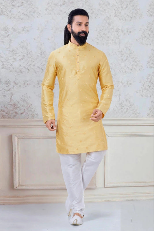 Yellow Silk Festival Wear Kurta Pajama NCKP11310126