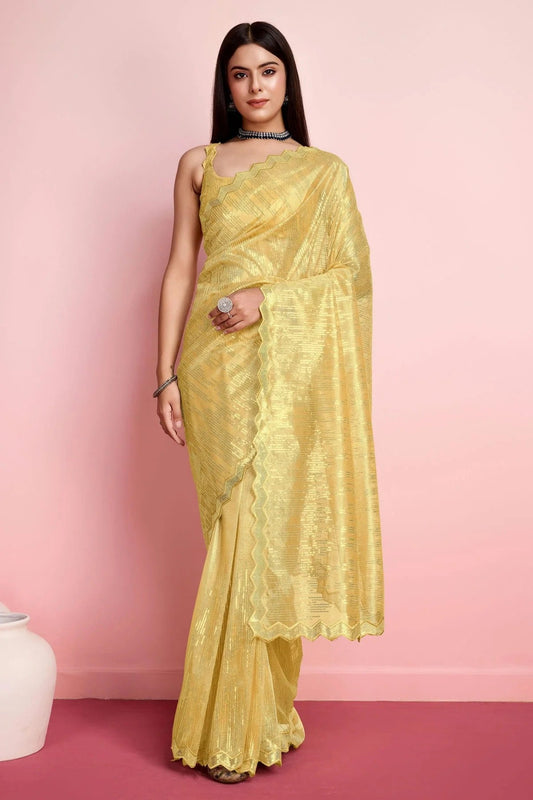 Yellow Silver Twill Net Saree NCSD11112436