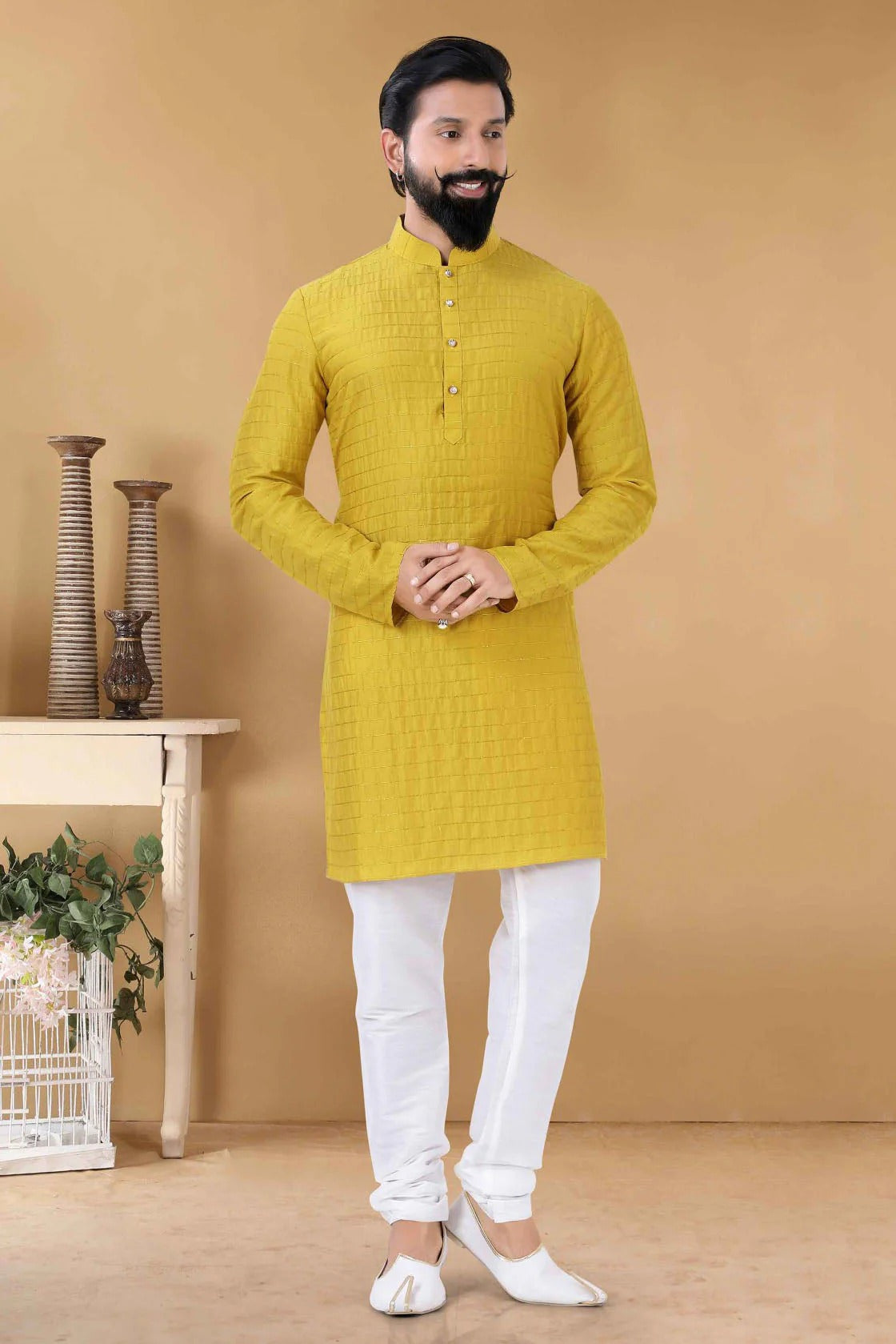 Yellow Soft Cotton Kurta Pajama NCKP11310166