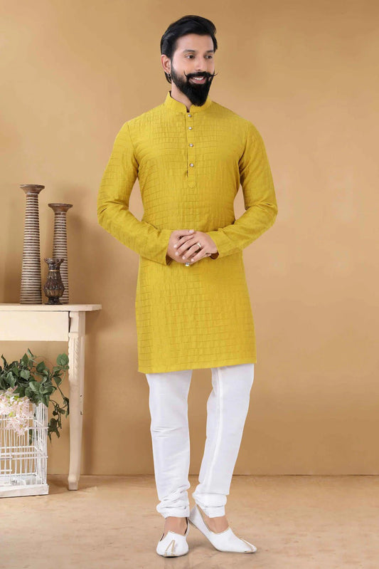 Yellow Soft Cotton Kurta Pajama NCKP11310166