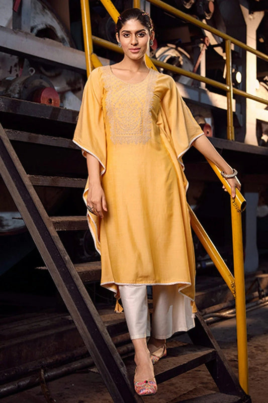 Yellow Stitched Cotton Top and Bottom  NCTP11111345