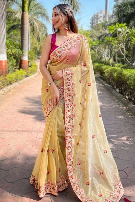 Yellow Tissue Silk Designer Saree NCSD11111758