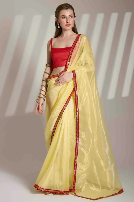 Yellow Twill Net Designer Saree NCSD11110833