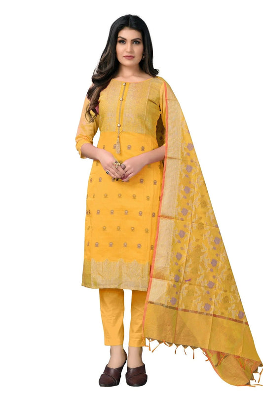 Yellow Unstitched Banarasi Jacquard Straight Suit NCUS11610366