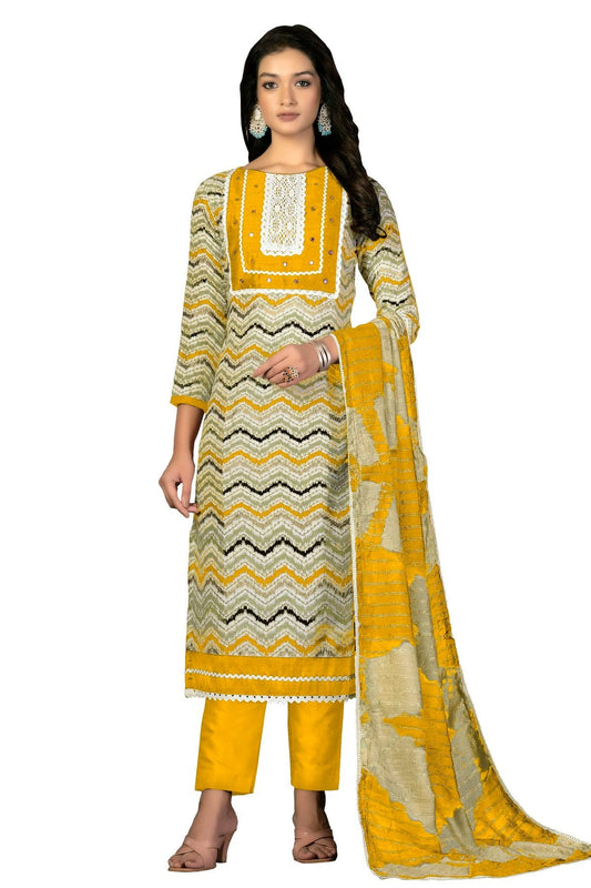 Yellow Unstitched Cotton Straight Suit NCUS11610346