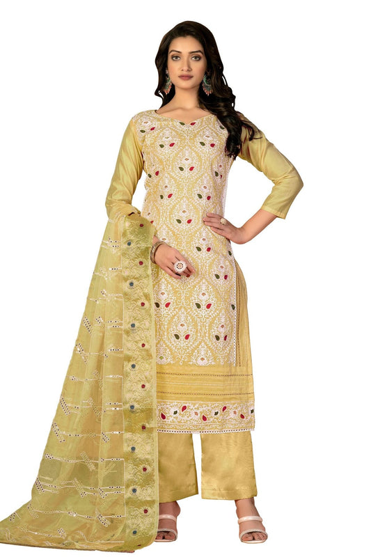 Yellow Unstitched Modal Silk Straight Suit NCUS11610351
