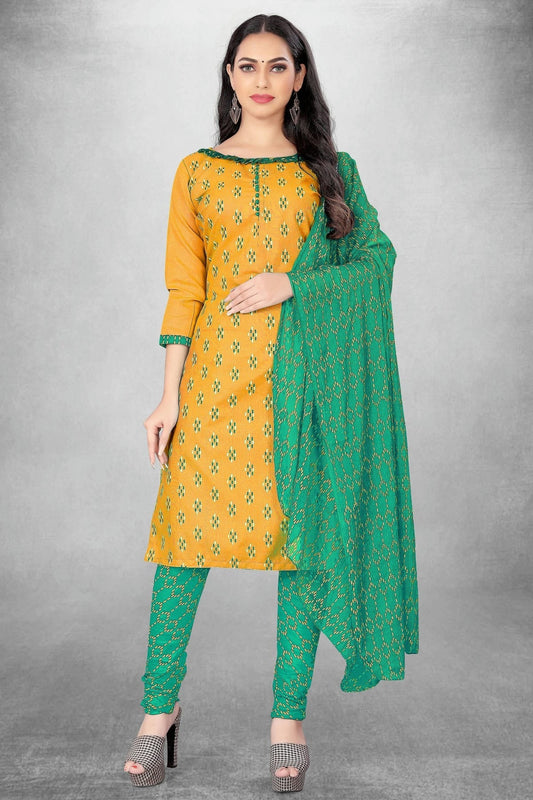 Yellow Unstitched Slub Cotton Churidar Suit NCUS11610415