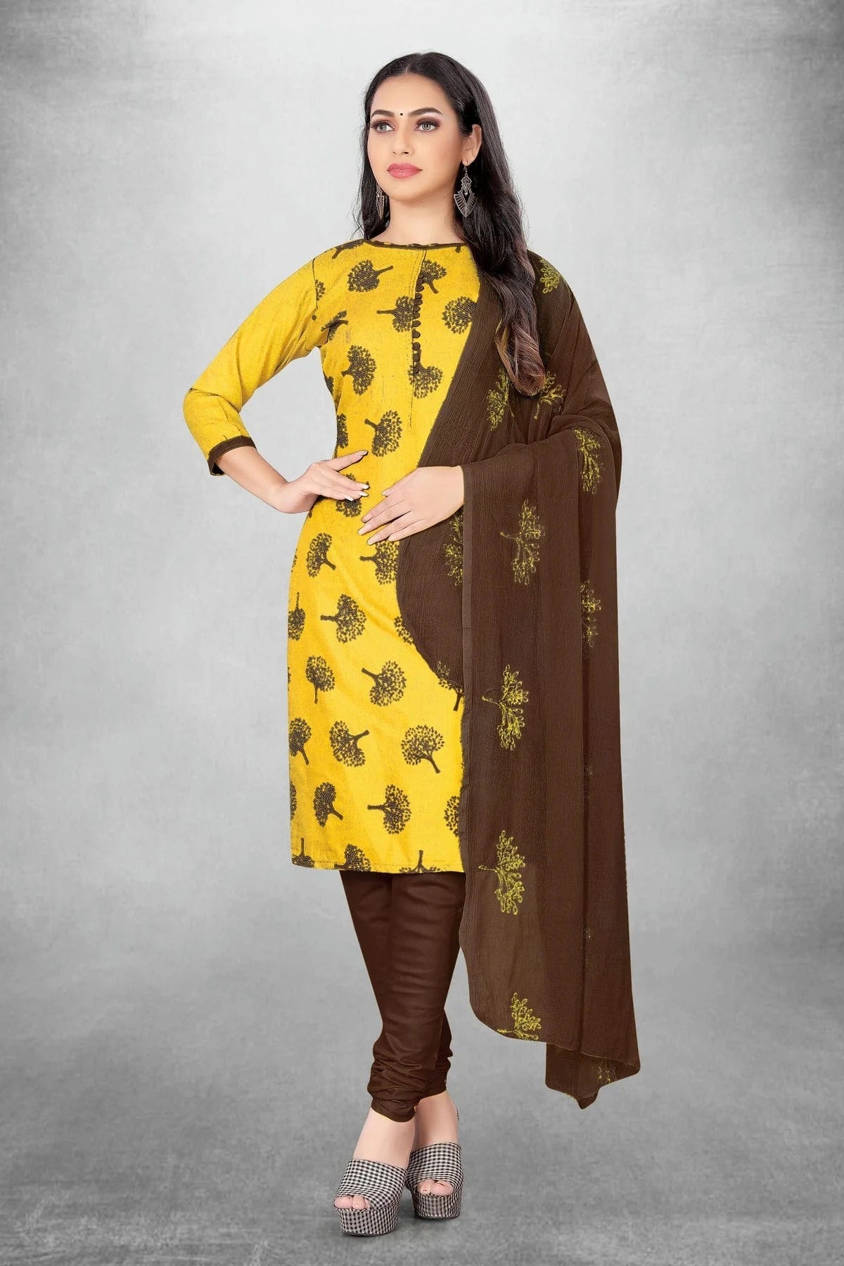 Yellow Unstitched Slub Cotton Churidar Suit NCUS11610437