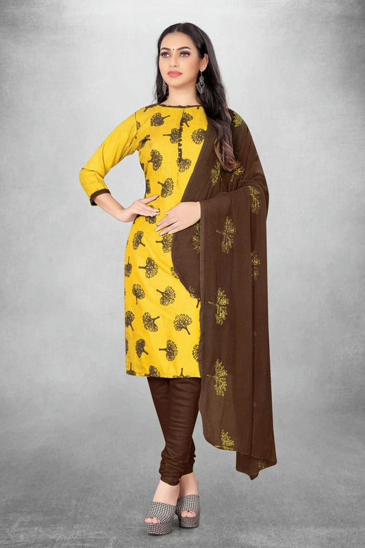 Yellow Unstitched Slub Cotton Churidar Suit NCUS11610437