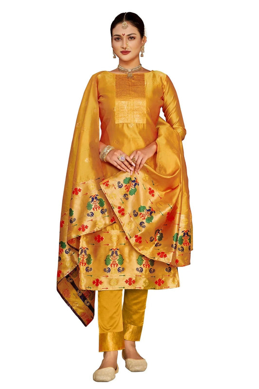 Yellow Unstitched Taffeta Silk Straight Suit NCUS11610298
