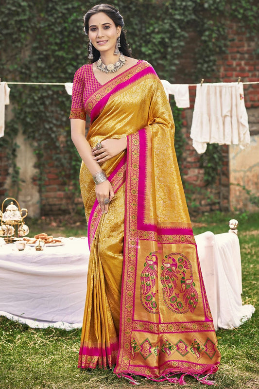 Yellow Woven Banarasi Silk Traditional Saree NCSD11010185