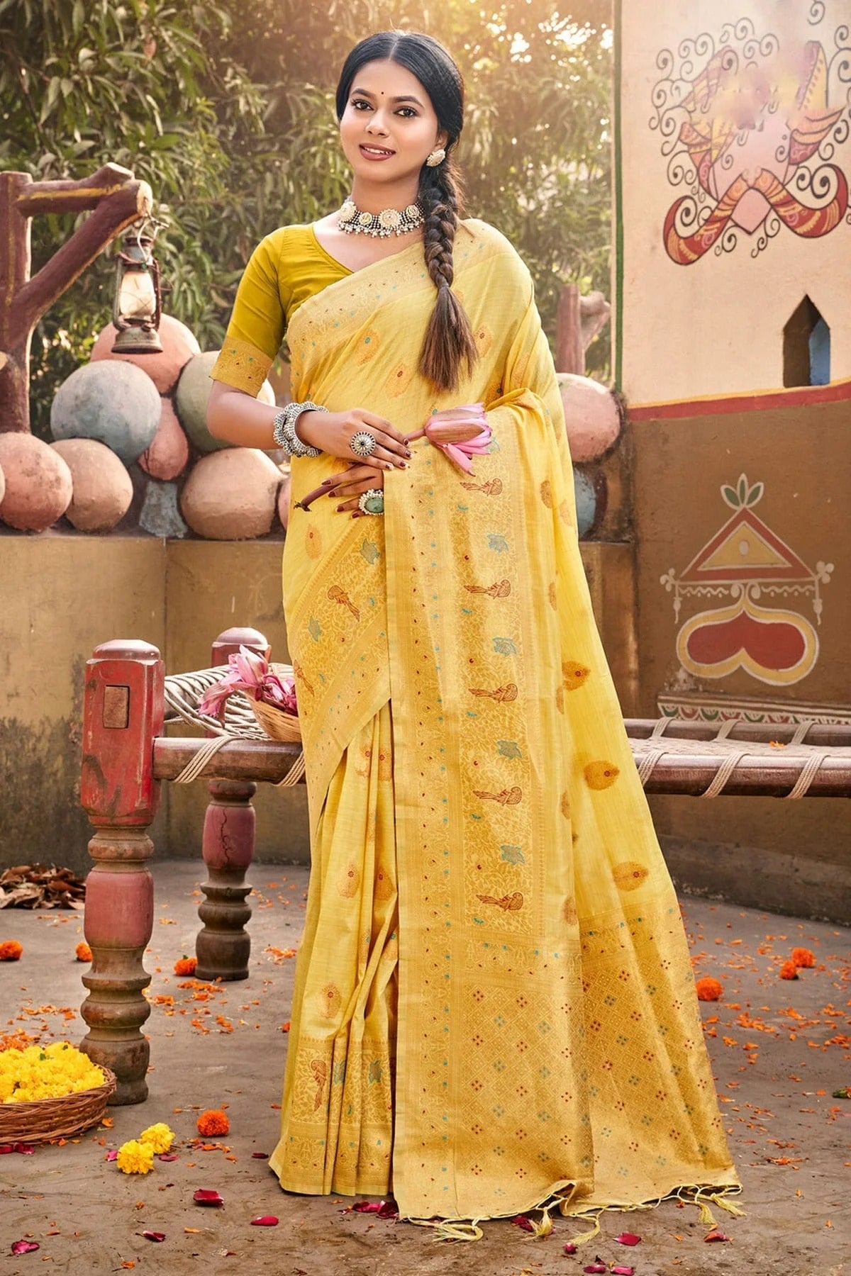 Yellow Woven Cotton Saree NCSD11010513