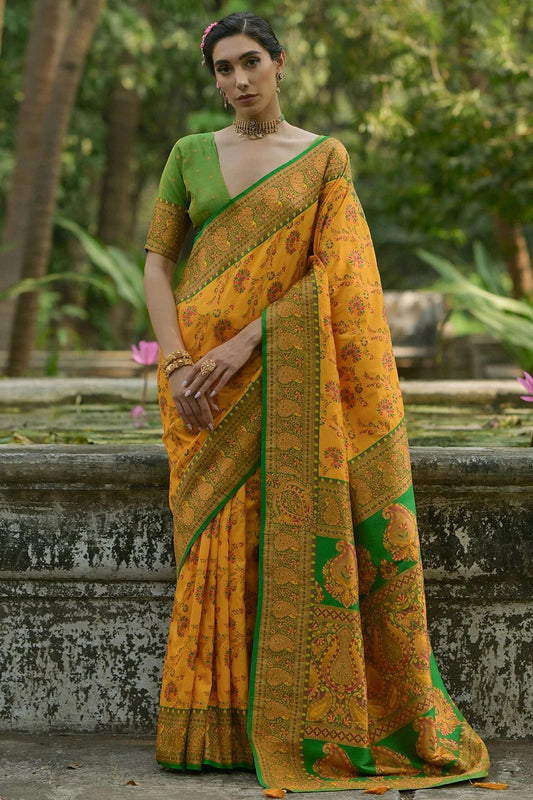 Yellow Woven Pashmina Silk Saree NCSD12610154