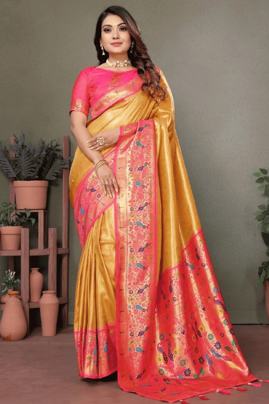 Yellow Woven Pure Banarasi Tissue Silk Traditional Saree NCSD12510160