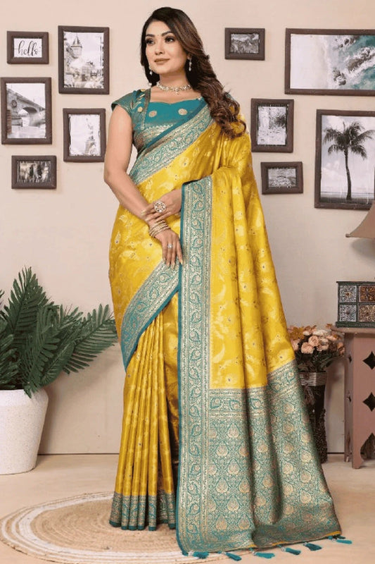 Yellow Woven Pure Banarasi Tissue Silk Traditional Saree NCSD12510179