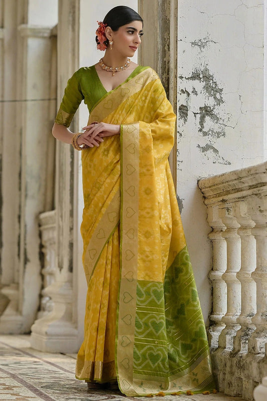 Yellow Woven Raw Silk Saree NCSD12610146
