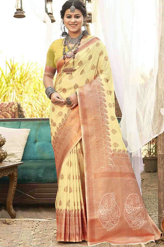 Yellow Woven Silk Traditional Saree NCSD11010101