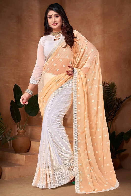 Yellow and White Georgette Half N Half Saree NCSD10910162